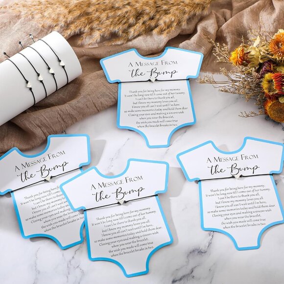 Blue Heart Charm Baby Shower Bracelets with Wish Cards - 50 Sets - Picture 4 of 7